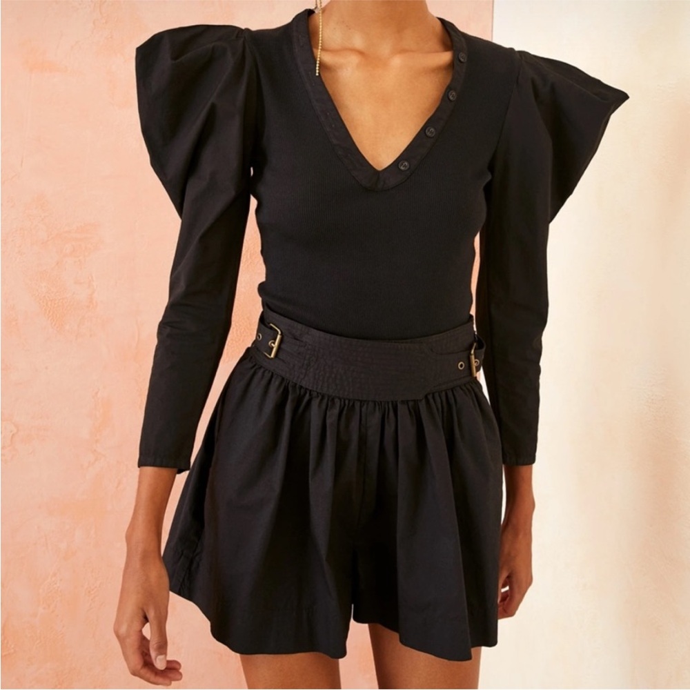 Ulla Johnson Black High-Waist Buckle-Detail Gathered Shorts